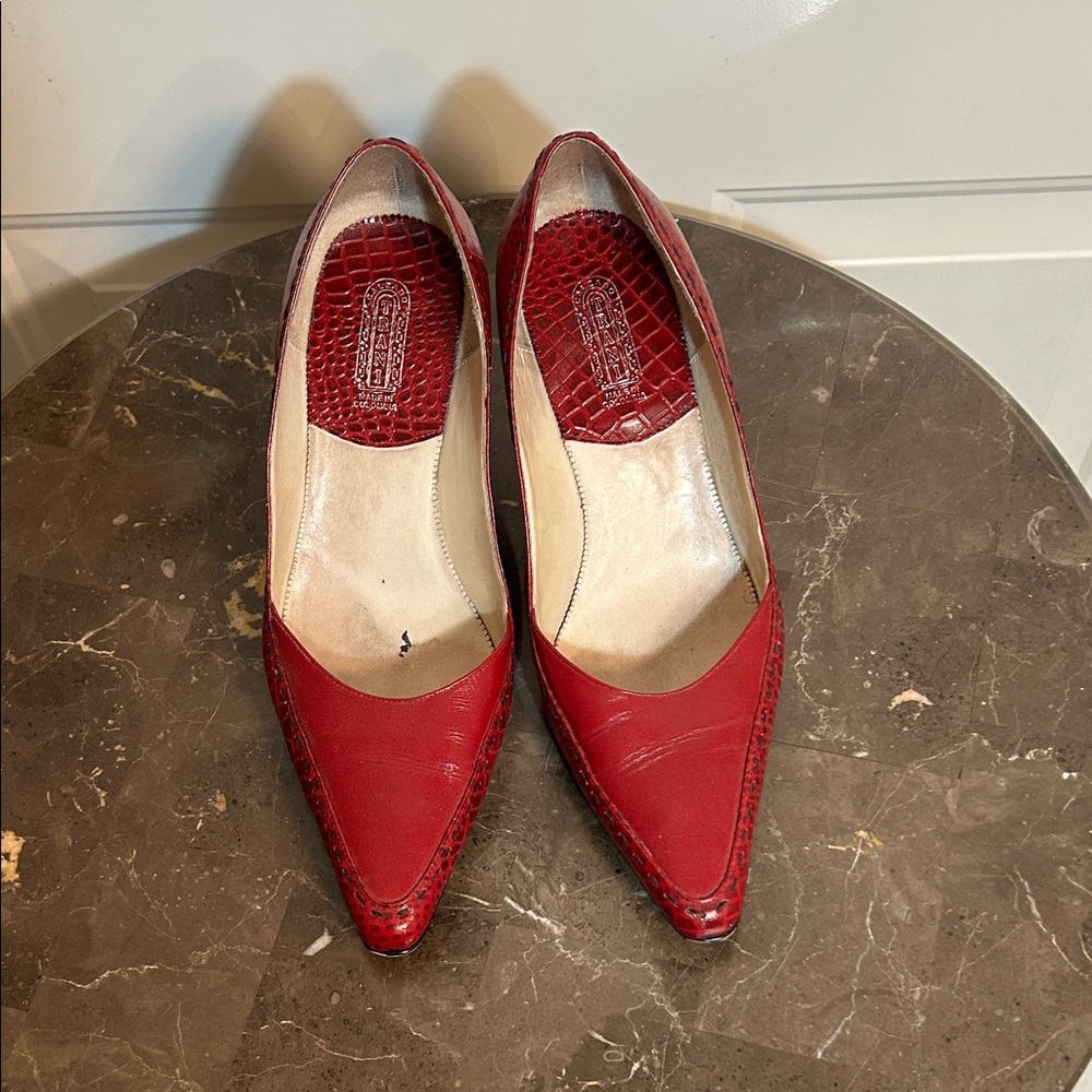 Elegant Red Leather Women's Heels